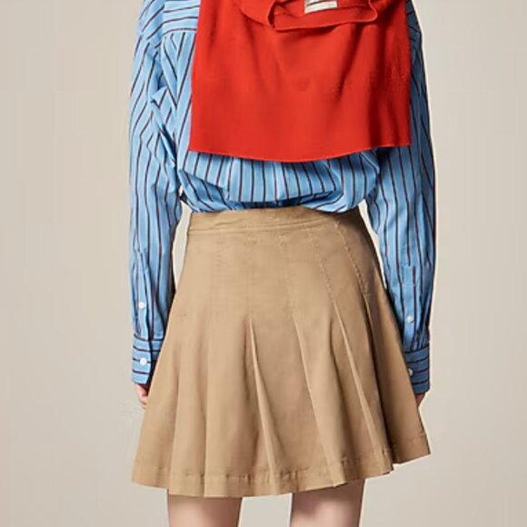 162. J. CREW Pleated mini skirt chino Camel $168 EUC Sz 0 - Picture 2 of 3